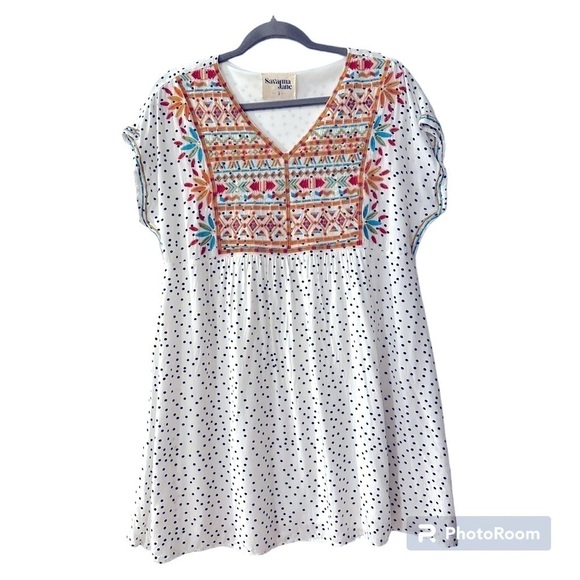 Savanna Jane Dresses & Skirts - Savanna Jane Embroidered White Polka Dot Dress in Size Small
